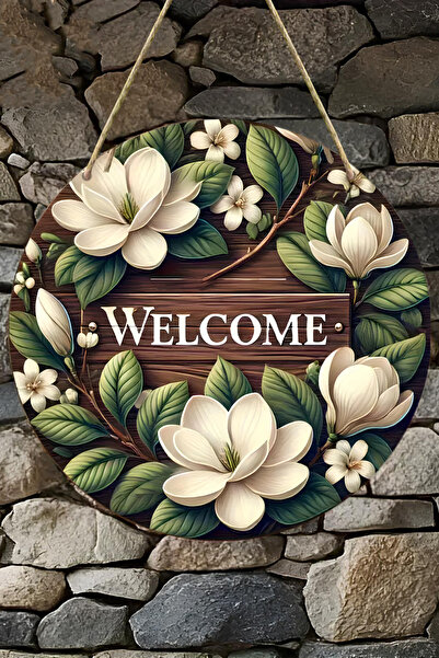 kutuTR Hoş Geldiniz Çiçekli UV BASKI 3D GÖRÜNÜMLÜ MDF Kapı Süsü – 20 cm | Askılı, Silinebilir KS010