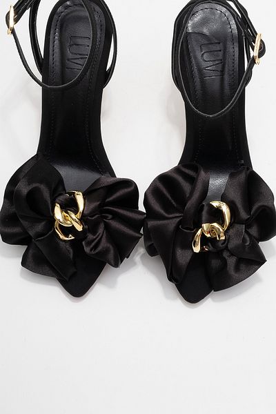 LuviShoes Lucy Black Satin Bow Women's Thin Heeled Shoes