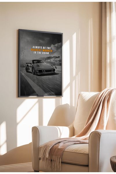 21mxm Motivational Car Poster, No Frame Canvas, "Hardest Worker" Quote, Drive to Win 2025