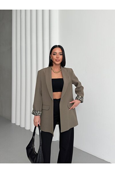 FATOŞ BUTİİK Leopar Astar Detaylı Blazer Ceket