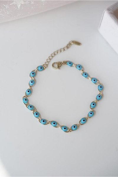 AŞIK ACCESSORIES Stainless Steel Blue Evil Eye Bead Bracelet