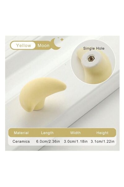 The Casius. Button-style ceramic handle for cabinet or drawer, Luna model, yellow color, The Casius.