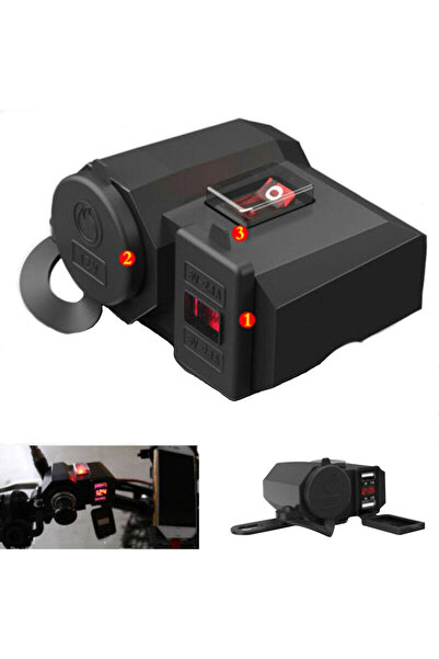 ideal STORE Πρίζα αναπτήρα τσιγάρου μοτοσικλέτας IdealSTORE με USB και βολτόμετρο, 12V, 2xUSB 5V 2.1A