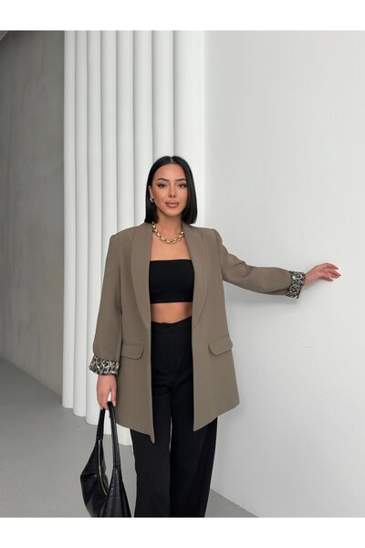 FATOŞ BUTİİK Leopar Astar Detaylı Blazer Ceket