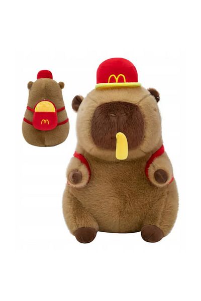 OEM Brown Capybara plush toy 36cm with red backpack and cap soft cute and ideal for children