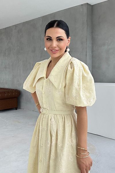 Seda Yalçın Atelier Yellow Floral Belt Detailed Princess Brode Dress