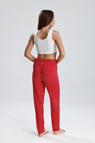 Kompedan Kadın Puantiyeli Uzun Pijama Pantolon | Kırmızı
