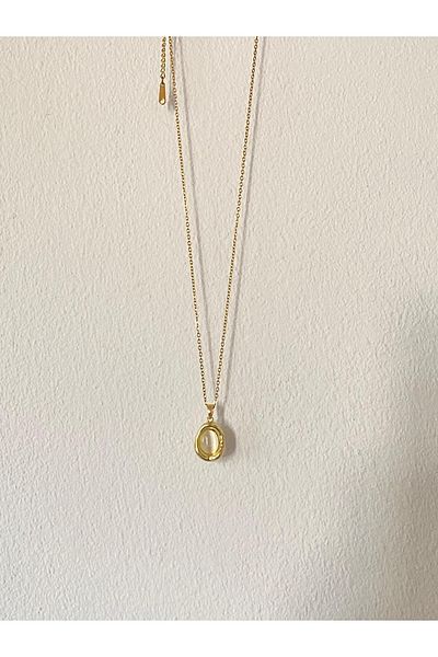 bijoux uniques Aura Round Gold Steel Necklace
