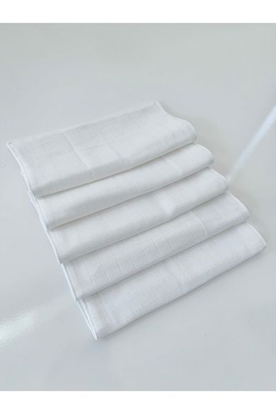 Jaju Baby White Muslin 5 Pieces Mouth Cloth Back Cloth Shoulder Cloth Multi-Purpose Newborn Cloth