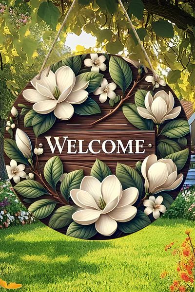 kutuTR 🪵   Welcome Floral Mdf Door Ornament – 20 cm |   Hanging, Erasable, Decorative Ks010