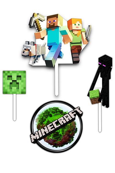 Bloom Atelier Minecraft Cake Topper, Set of 4 Cake Accessories, Cake Decoration Accessories, Cake Decorations
