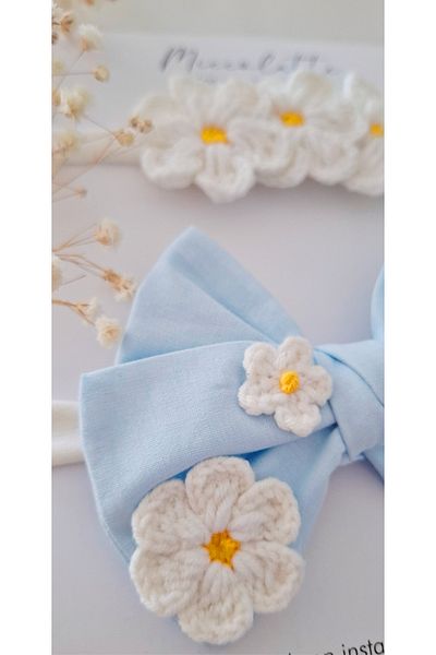 Miccolatte Newborn and Baby Daisy Hand Knitted Bandana Set of 2 (Suitable for up to 0-1 Years)
