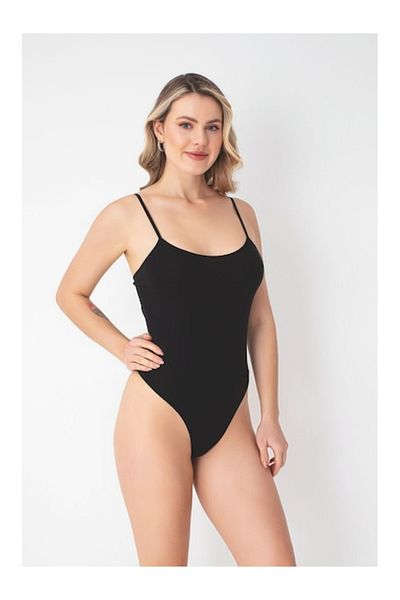 pamuklu Body pentru femei, chiloți tip tanga, bretele subțiri, negru, L