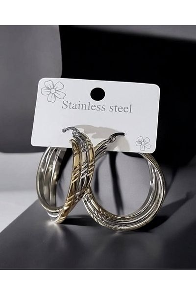 Çelik 3-Piece Strip Ring Steel Earrings