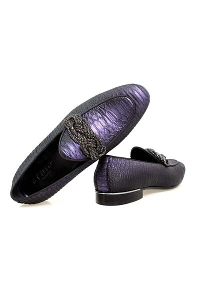 Butik Purple Color Laceless Khaki Leather Men's Shoes