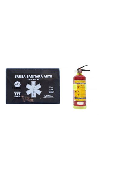 LEO Road safety kit valid for 5 years: Car first aid medical kit + Rechargeable car fire extinguisher
