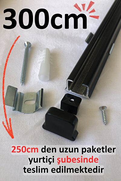 İzen Tek Kanallı 300cm Siyah Alüminyum Ray (19mm) Tekli Korniş + Metal Portray