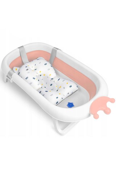 Palmonix Cadita pentru Bebelusi cu perna, Pliabila, 90x50x21.5 cm, Alb/Roz