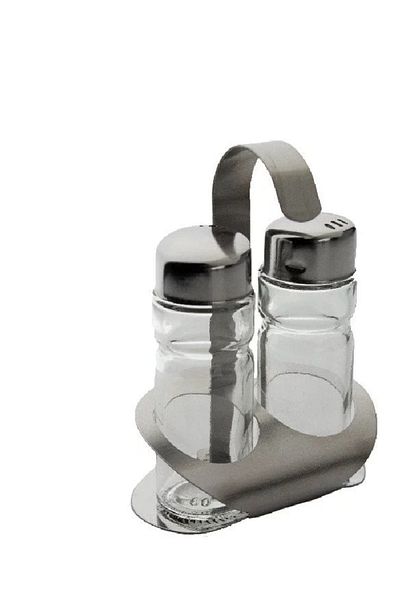 BASURRAH 2-Piece Glass Salt & Pepper Shaker Set with Steel Stand – Elegant Spice