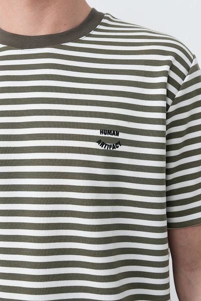 İLKCET MODA Ανδρικό μπλουζάκι με ρίγες χακί με κέντημα