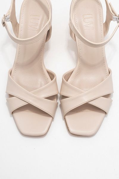 LuviShoes Melin Beige Skin Cross Strap Women's Heeled Shoes
