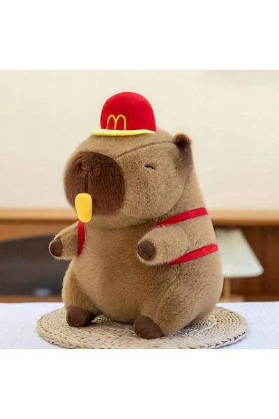 OEM Brown Capybara plush toy 36cm with red backpack and cap soft cute and ideal for children