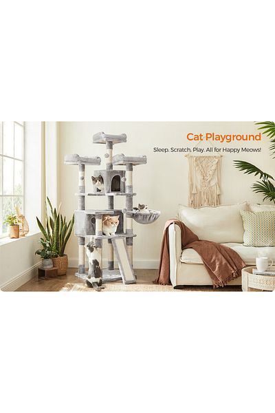 feandrea Cat tree play set with 4 beds, 54x49x169cm, gray