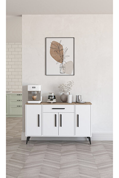 Kar mobilya Aksesuar Çok Amaçlı Dolap 4 Kapaklı 1 Çekmeceli Kiler Mutfak Dolabı Ceviz - Beyaz