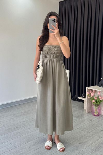 ECEMİ Besy Khaki Rubber Detail Basic Dress