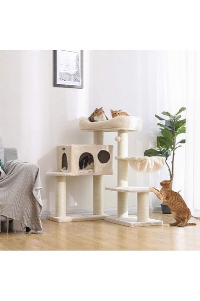 feandrea Cat Play Set, Tree Type, 2 Nests, Hideout, 70x60x112 Cm, Gray