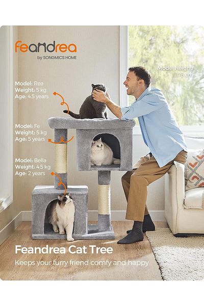feandrea Cat play set, tree type, bed, 2 hiding places, 68x48x101 cm, gray