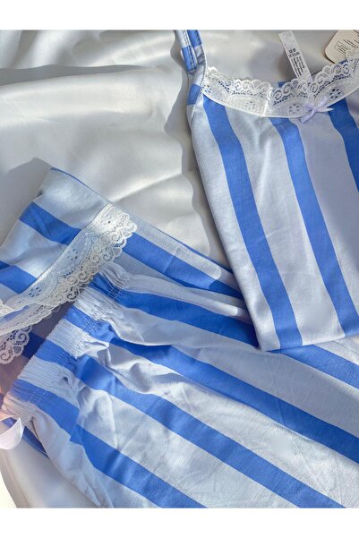 WALJA KADIN PİJAMA TAKIMI İP ASKILI ÇİZGİLİ YAZLIK