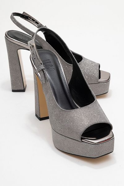 LuviShoes Glora Platinum Glitter Women's Platform Heeled Evening Dress Shoes