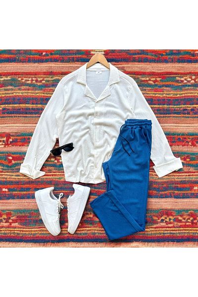 tiggirmoda Bürümcük Crinkle Fabric Summer Lycra Men's Shirt Pants Set