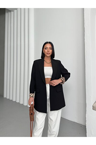 FATOŞ BUTİİK Leopar Astar Detaylı Blazer Ceket
