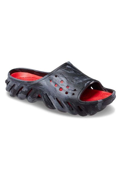 Crocs Echo Marbled Slide Slippers 38-39 EU - M6/W8 US Black - Black/Flame