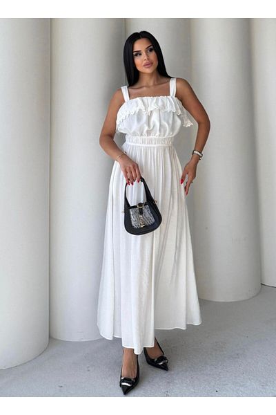 EGZOTİK ASORTİK Ruffled Collar and Elastic Waist Strap Dress