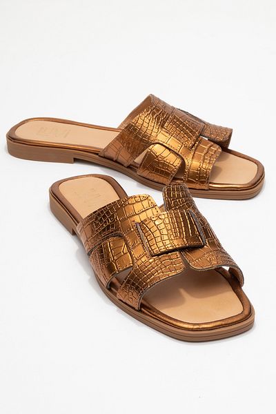 LuviShoes Notre Copper Print Genuine Leather Women's Slippers