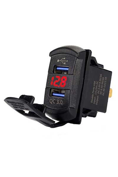 ideal STORE Mufa bord incarcator IdealSTORE USB QC3.0 cu voltmetru, 12-24V