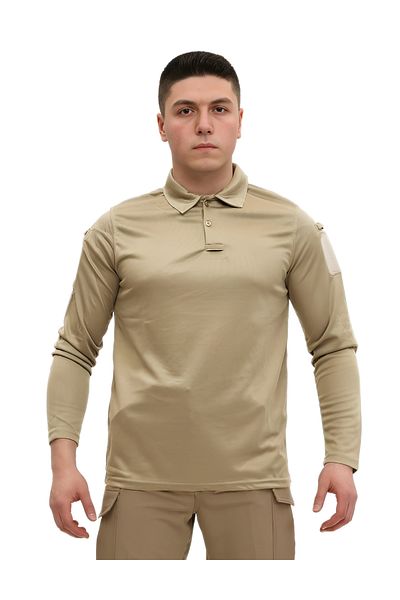 SINGLE SWORD Long Sleeve Light Beige Polo Neck Tactical T-Shirt/T-Shirt