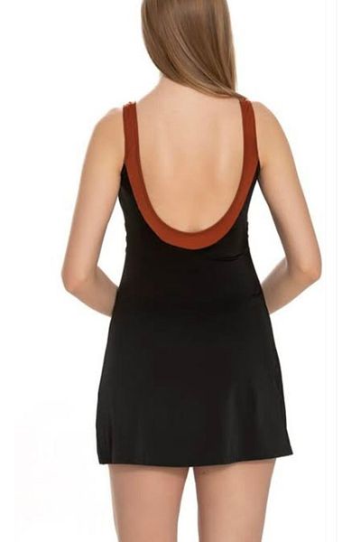 MODA Black Slim Strap Shorts Stripe Short Dress Swimsuit