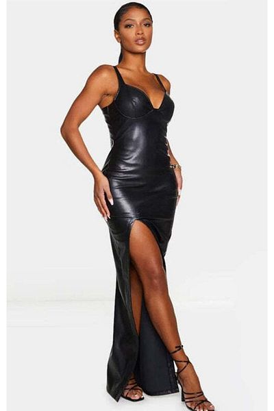 WildFashion Long faux leather dress G830-1