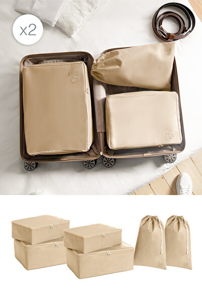 Ocean Home Textile مجموعة من 6 قطع من منظم الأمتعة باللون البيج، مجموعة منظمات الأمتعة، حقيبة سفر