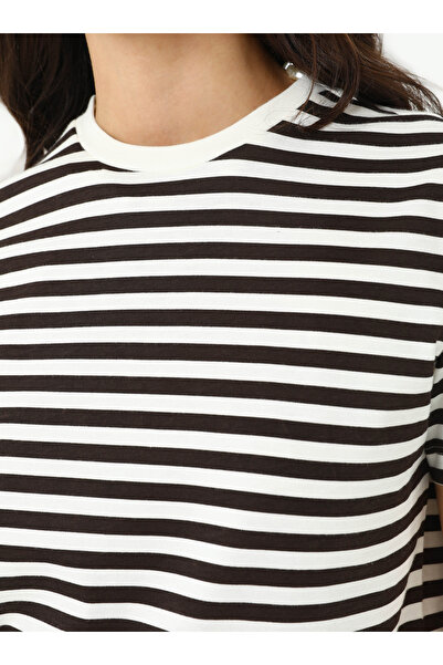 Benin Γυναικείο μπλουζάκι Basic ριγέ - Καφέ Λευκό ριγέ - Μπενίν