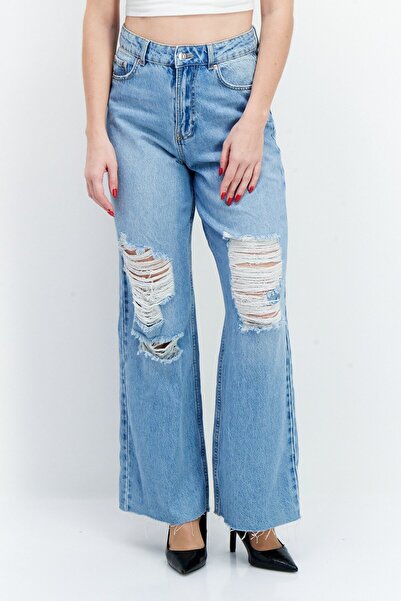 Don't Call Me Jennyfer بنطلون جينز نسائي واسع الساق وخصر مرتفع، أزرق