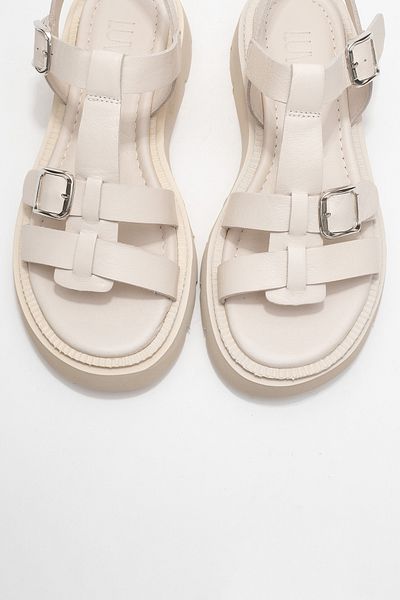 LuviShoes Melvin Ecru Genuine Leather Women's Sandals