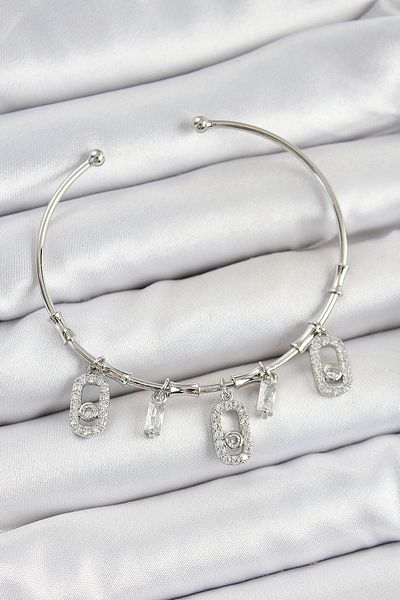 NETWORK ART Bfs Brass Zircon Stone Rectangular Model Silver Color Charm Bracelet