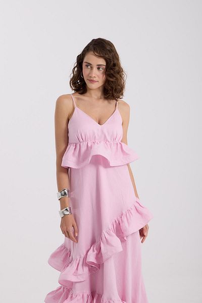 NOK İSTANBUL Sea Wawe 100% Linen Dress Pink