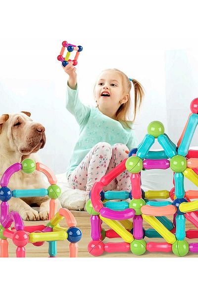 ideal STORE idealStore MagicKids Stick Educational Magnetic Pieces Set, 65 Pieces, Different Colors, Possibility
