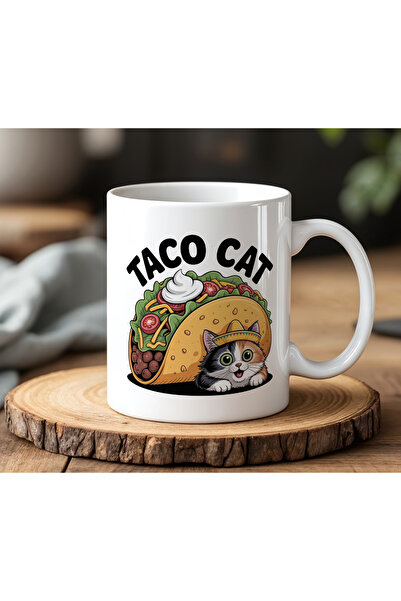 BB TRADE كوب مطبوع من السيراميك الأبيض بتصميم Taco Cat سعة 330 مل